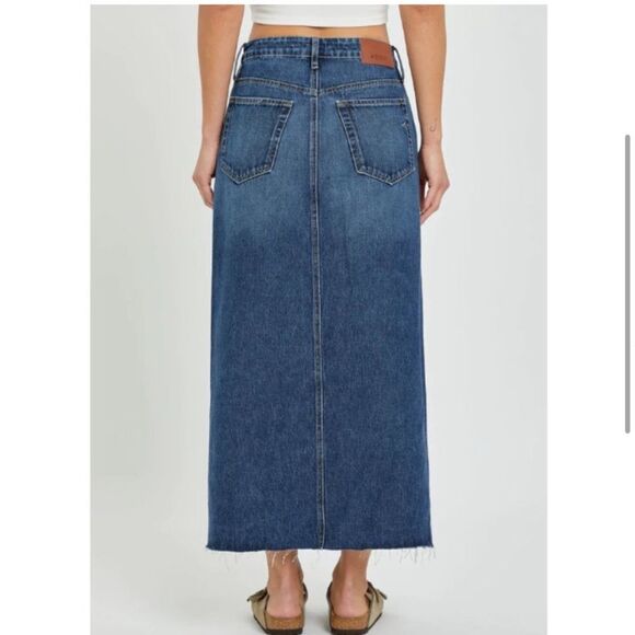Hidden Small Peyton High Rise Denim Midi Skirt, Front Slit - Picture 4 of 11